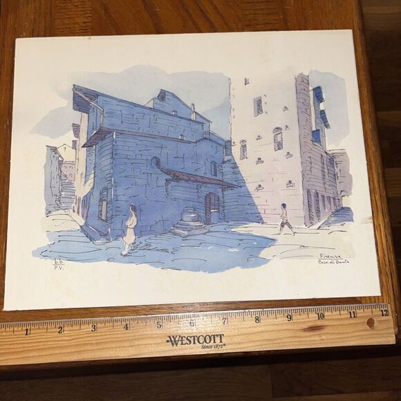 Watercolor Print: House of Dante Florence Italy Firenze Tuscany Architecture - Picture 1 of 5